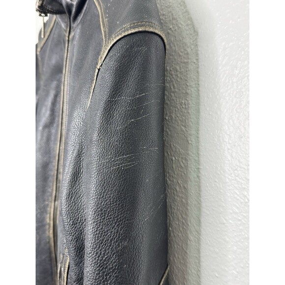 Vintage ANDREW MARC Distressed Genuine Leather Men’s Jacket Lined Sz S Moto Hood - Picture 7 of 16